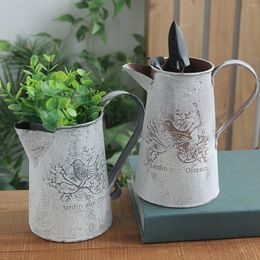 Vases Vintage Tin Bucket Metal Flower Vase Galvanised Rustic Home Garden Decorations Wedding Country Style