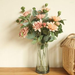 Decorative Flowers 73cm Artificial Dahlias Flower 5 Head INS Green Plants Home Decor Wedding Decorations Decoracion Para El Hogar