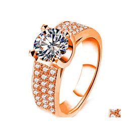 Band Rings Rose Gold Sier For Men Women Point Fl Diamond 3 Row Round Circle Ring Moissanite Drop Delivery Jewellery Dhvlg