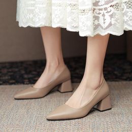 Dress Shoes High Heels Pointed Pumps Women Closed Shallow Office Square Heel Ladie Party Slip-On Comfort Wedding