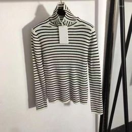 Women's T Shirts High Quality Fashion Women's Striped Knit Neck Long Sleeve Top Beige Red Black