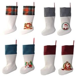 UPS Sublimation Buffalo Plaid Christmas Stocking 4 Colours Blank Candy Socks Santa Gift Bag Xmas Tree Oranment