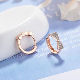 Hoop Earrings Cute Romantic Rosegold Simple Bow-knot Crystal Zirconia Earring For Women High Quality Jewellery