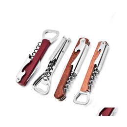 Openers Stainless Steel Wine Corkscrew Portable Wooden Beer Bottle Opener Mtifunctional Knife Bar Kitchen Tool Drop Delivery Home Ga Otywi