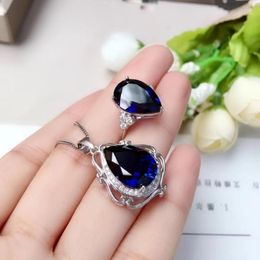 Bracelet Earrings Necklace Exquisite Tear Drop Style Blue Sapphire And Ring Jewelry Set For Women Real 925 Silver Natural Gem Girl Valentine