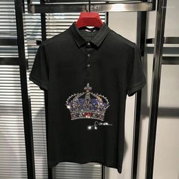 Men's Polos Crown Design Exquisite Diamond Men's T-Shirt High Quality Fabric Oversized Polo Sweatshirt Couple Street Wear