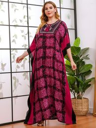 Casual Dresses Leisure Plus Size Extra Loose Fashion Maxi Dress Women Plaid Line Red Long Robe Fat European Clothes Embroidered Summer