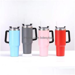 Tumblers 40Oz Stainless Steel Tumbler With Handle Lid St Big Capacity Beer Mug Water Bottle Powder Coating Outdoor Cam Cup Vacuum In Dhnrl