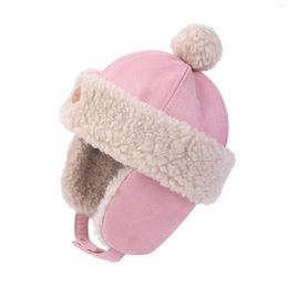 Hats Children's Winter Warm Plush Hat With Bobbles Toddler Boys Girls Fleece Lined Cap Ear Flap 7 Colours