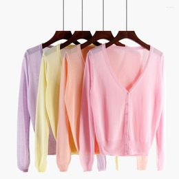 Women's Knits Knitted Cardigan Women's Short Style With Small Shawl Ice Silk Sunscreen Thin Versatile Air Conditioner Jacket