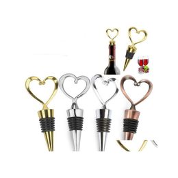 Bar Tools Rose Gold Sier Elegant Heart Lover Shaped Red Wine Champagne Metal Wines Bottle Stopper Valentines For Wedding Gifts Drop Dhjwz