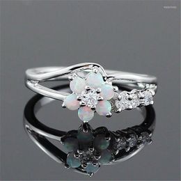 Wedding Rings Rose Flower Ab Color Opal For Women Rhinestones Engagement Designer Jewelry Promise Ring Valentine Gift