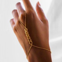 Link Bracelets Chain Boho Finger Ring Bracelet Stainless Steel Hand Connected For Women Girls Jewellery DropLink