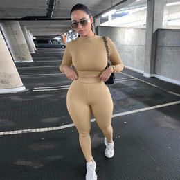 Women's Two Piece Pants AIIOU Seamless Women Gym Set Sexy Workout Sportswear Fitness Long Sleeve Crop Top High Waist Leggings Outfits