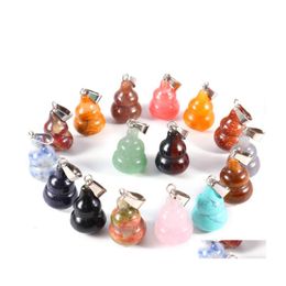 Charms Natural Crystal Opal Rose Quartz Tigers Eye Stone Gourd Shape Pendant For Diy Earrings Necklace Jewellery Making Drop Delivery Dhge7