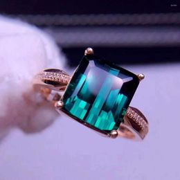 Cluster Rings Foydjew European American Fashion Plated Rose Gold Color Treasure Ring Simulated Emerald Princess Square Royal Blue Open