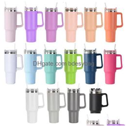 Tumblers 40Oz Stainless Steel Tumbler With Handle Lid St Big Capacity Beer Mug Water Bottle Powder Coating Outdoor Cam Cup Vacuum In Dhwc3