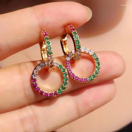 Hoop Earrings Small Circle Pave Multi Colourful Zirconia Stone For Women Two Round Shape Gold Colour Vintage Earring Boho Jewellery