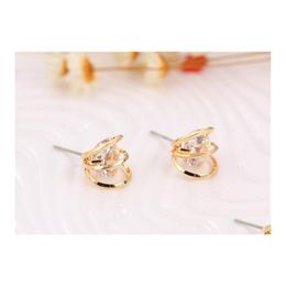 Stud Earrings 18K Gold Plated Hollow Korean Luxury Filigree Elegant Zircon Geometric Drop Delivery Jewellery Dhmna