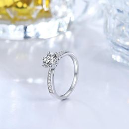 Cluster Rings 1ct Wedding Engagement For Bride Real 925 Sterling Silver Classic Six Claw Ring With 5A Cubic Zirconia Women Jewelry