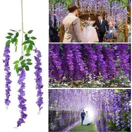 Decorative Flowers Artificial Fake Wisteria Vine Ratta Hanging Garland Silk String Home Party Wedding For Garden Wall