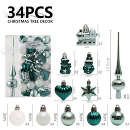 Christmas Decorations 34Pcs/Set Tree Decor Balls Hanging Pendants Train Star Heart Shaped Ball Ornament Xmas Year Gift