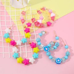 Hoop Earrings Multicolor Big Round Acrylic Polymer Clay For Women Fashion Flower Star Beads Girls Earring Party Jewelry Gifts