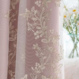 Curtain Luxury Embroidery Tulle Elegant Pink/Beige Blackout Curtains For Living Dining Room Bedroom Window Drapes Double Leaves Panels