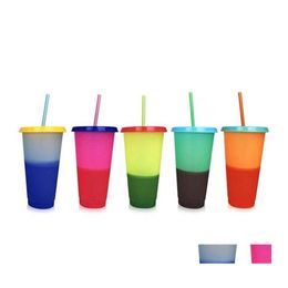 Tumblers 24Oz Plastic Colour Changing Cup Pp Material Temperature Sensing Cups Magic With Lid And St Drinking Mug 5 5Hb H19 Drop Deli Otm7T