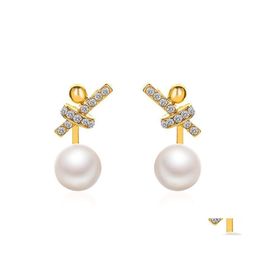 Stud Fashion Jewellery Faux Pearl Earrings S925 Sier Post Rhinstone Knot Drop Delivery Dh0Fg