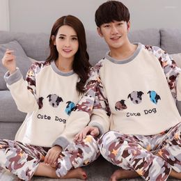 Men's Sleepwear QUHENG Thicken Warm Cartoon Couple Flannel Pyjamas For Set 2023 Autumn Winter Long Sleeve Men Women Suits