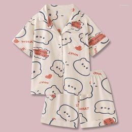 Women's Sleepwear Korean Pajama For Women Summer Loungewear Sets Girls Two-piece Cartoon Printed Pyjama Pijama Japanese Home Suit
