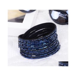 Charm Bracelets Bracelet Bohemian Rhinestone Cuff Wrap Bangle Magnetic Clasp Leather Drop Delivery Jewellery Dh2Rr