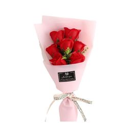 Party Favor Artificial Marriage Soap Rose Carnation Flower Bouquet Flores Plant Birthday Christmas Wedding Valentines Day Gift Home Oty52