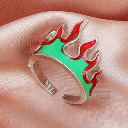 Cluster Rings 90s Aesthetic Green Flame For Women Opening Punk Vintage Fashion Goth Charms Y2K Jewellery Wholesale Gifts