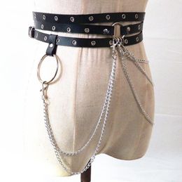 Belts Sexy Pub Female Leather Skirt Punk Gothic Rock Harness Waist Metal Chain Body Bondage Hollow Belt Accessories For LadyBelts