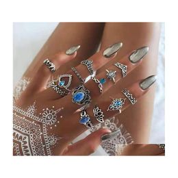Band Rings Ancient Sier Knuckle Ring Sets Crown Heart Elephant Turtle Stacking Midi Set Women Fashion Jewellery 13Pcs/Set Drop Delivery Dhjlf