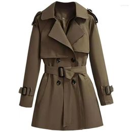 Women's Trench Coats 2023 Autumn Winter Elegant Women Double Breasted Solid Coat Cotton Vintage Turn-Down Collar Loose With Belt