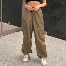 Women's Pants Solid Baggy For Women Loose Casual Drawstring Joggers Personality Streetwear Low Waist Trousers Black Brown