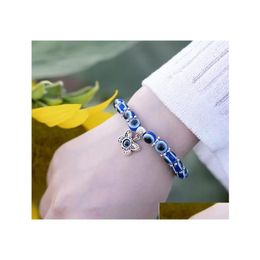 Beaded Acrylic Religious Charms Lucky Hand Strands Stretch Bracelet Jewellery Evil Blue Eyes Bead For Women Men Jewellry Party Drop De Dhxdd