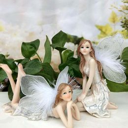 Estatuetas decorativas 1 PCS Europa Estilo White Wing Angels Garden Fairy Resin Crafts Home Desk Diy Ornament Car Decor