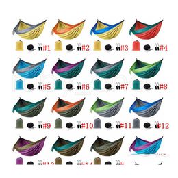 Hammocks Outdoor Parachute Cloth Hammock Foldable Field Cam Swing Hanging Bed Nylon With Ropes Carabiners 44Styles Sea Drop Delivery Otrab