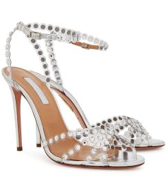 2023 Elegant Summer Tequila Leather Sandals Shoes Women Strappy Design Crystal-embellished Sexy Lady High Heel Dress Bridal Wedding EU35-42