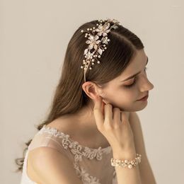 Headpieces O574 Bridal Wedding Crown Leaves Hair Hoop Women Band Ceremony Headpiece Tiara With Alloy Flowers For