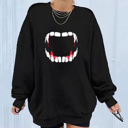 Women's Hoodies Women Long Sleeve Ghost Tooth Happy Halloween Pullover Sweatshirt Top Shirt Solid Colour Casual Daily All-match Girls T-shirt