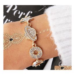 Charm Bracelets Fashion Jewellery Retro Charms Bracelet Rhinstone Linked Star Moon Planet Drop Delivery Dhy0C