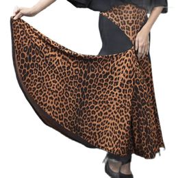 Stage Wear Ballroom Skirt Dance Flamenco Costumes Practise Waltz Standard Women Leopard Black