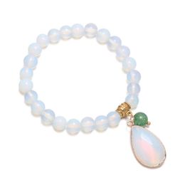 Charm Bracelets Opal Stones Round Beads With Water Drop Shape Pendants For DIY Jewelry Necklace Bracelet Accessories