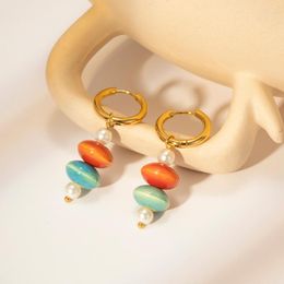 Dangle Earrings Minar Arrival Red Blue Color Natural Stone For Women 18K Gold Plating Stainless Steel Real Pearl Earring