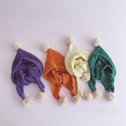 Berets Children's Knitted Ear Cap 2023 Girls Hat Scarf All-in-one Autumn And Winter Men's Big Hair Ball Fairy Cloak Type Wool